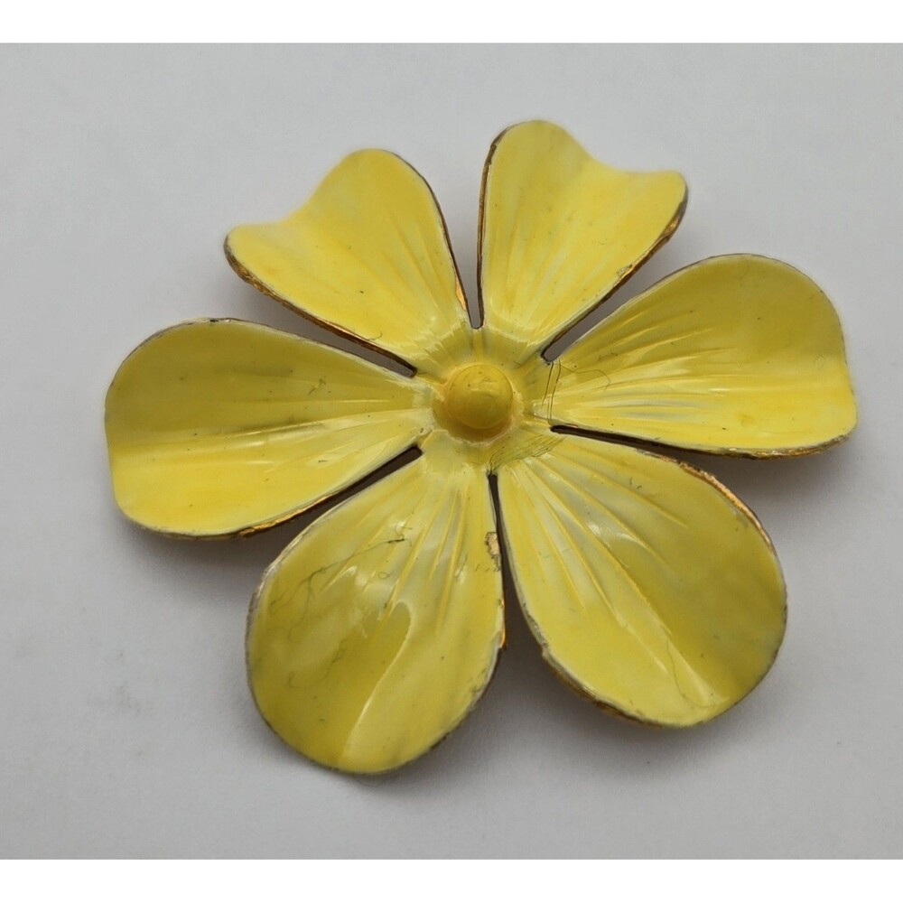 Vintage Sandor Yellow Enamel Daisy Flower Brooch Pin 1960s Mod‎ Signed Jewelry